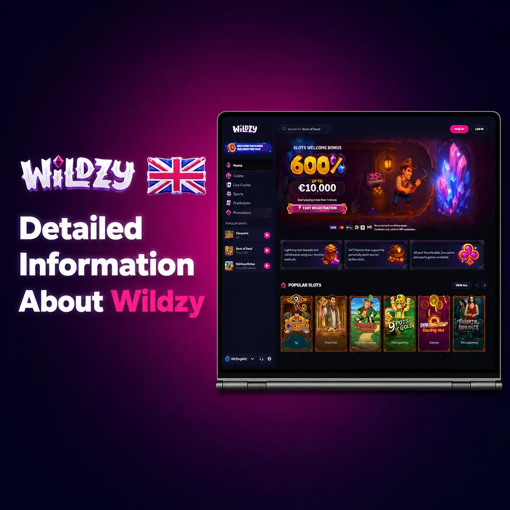 Wildzy platform interface showing sportsbook and casino features with mobile app compatibility for UK players