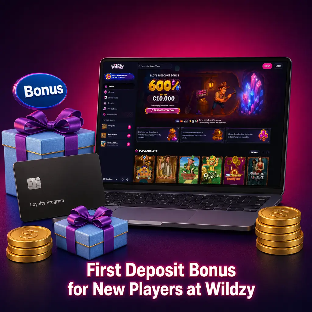 Wildzy 600% first deposit welcome bonus for new UK players, up to €10,000 on casino slots and table games