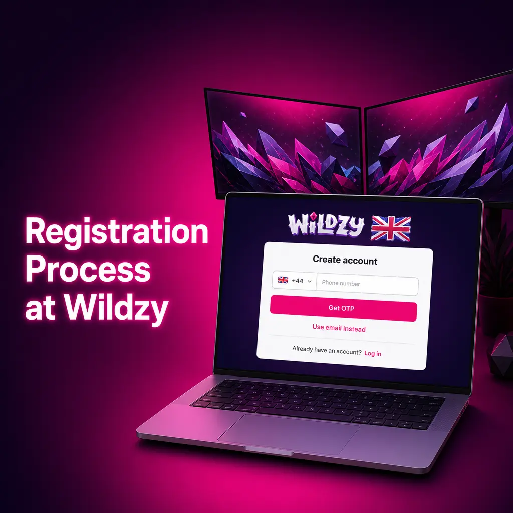Wildzy registration form showing sign-up steps to access 600% welcome bonus, sportsbook, and 3000+ casino games
