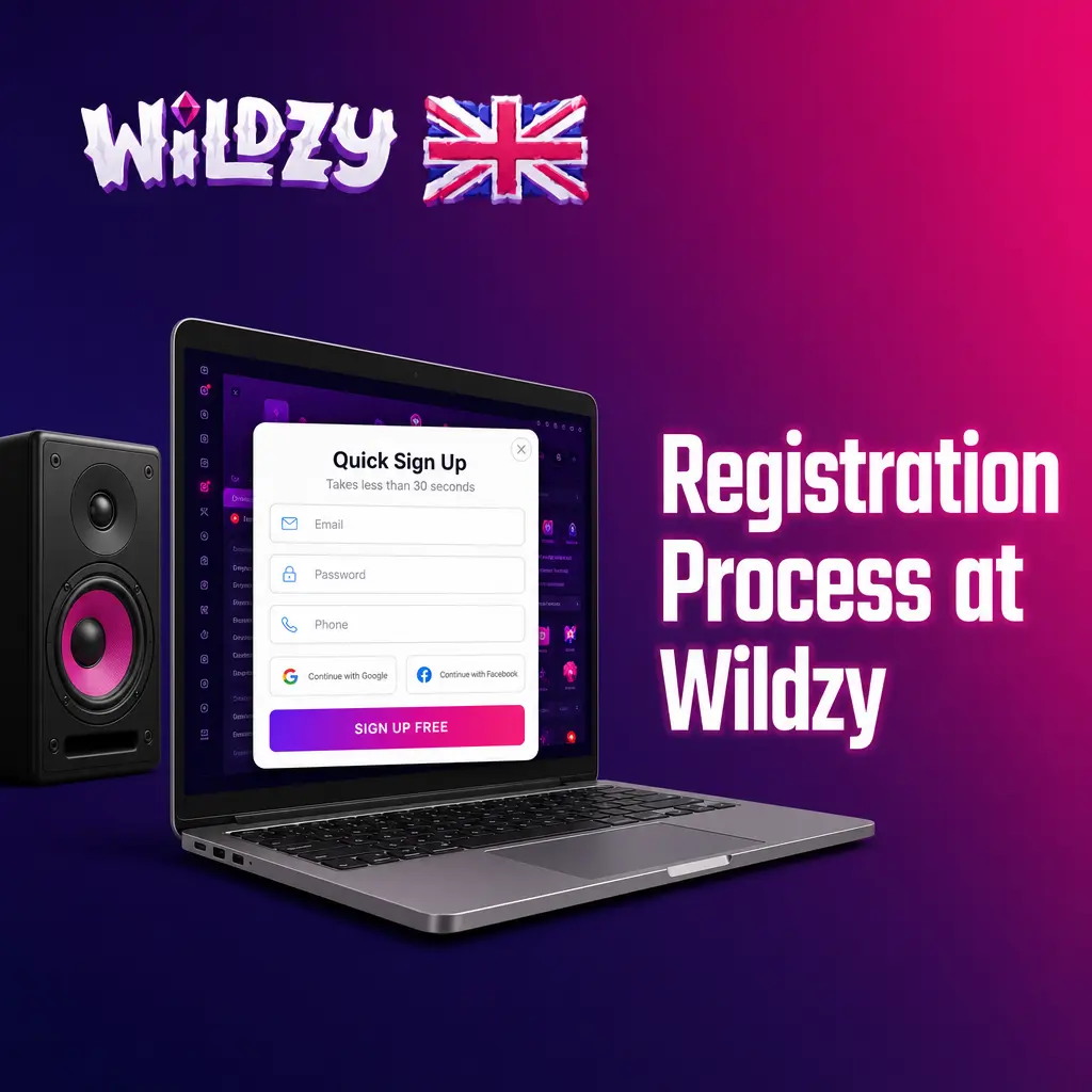Wildzy registration process steps showing account creation form for sportsbook and casino access with Welcome Bonus
