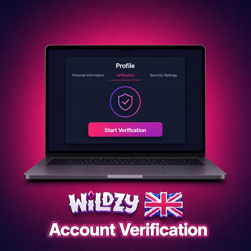 Wildzy account verification process showing KYC document submission steps for UK players including ID and proof of address