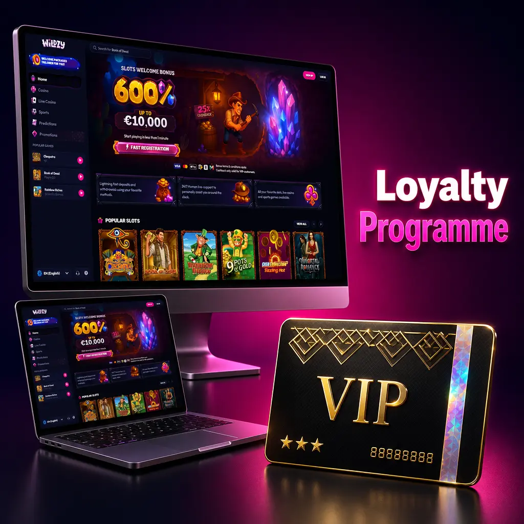 Wildzy loyalty programme tier table showing Bronze to Diamond levels with point requirements and rewards for returning players