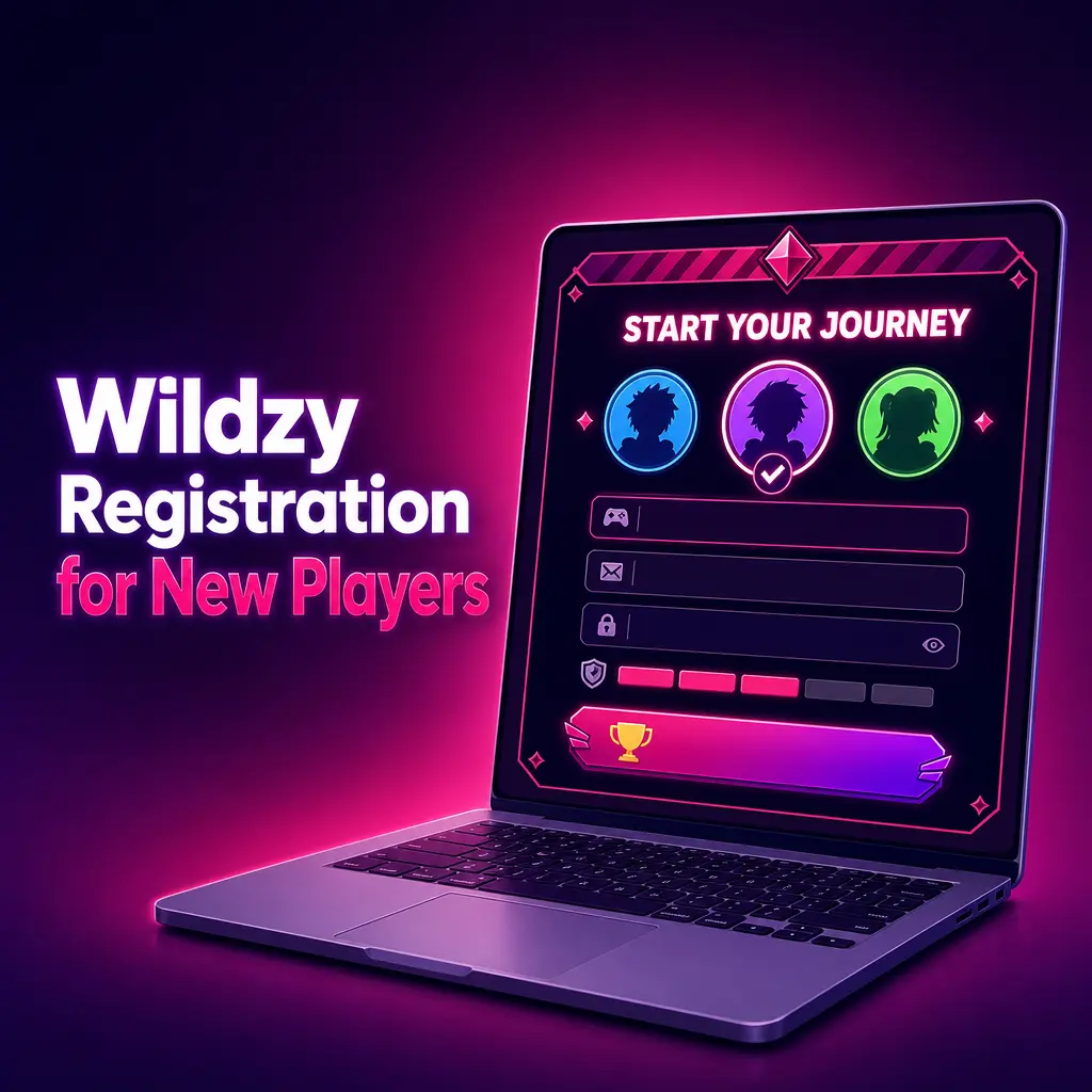 Wildzy registration form for new players to claim 600% welcome bonus up to €10,000 with easy sign-up steps