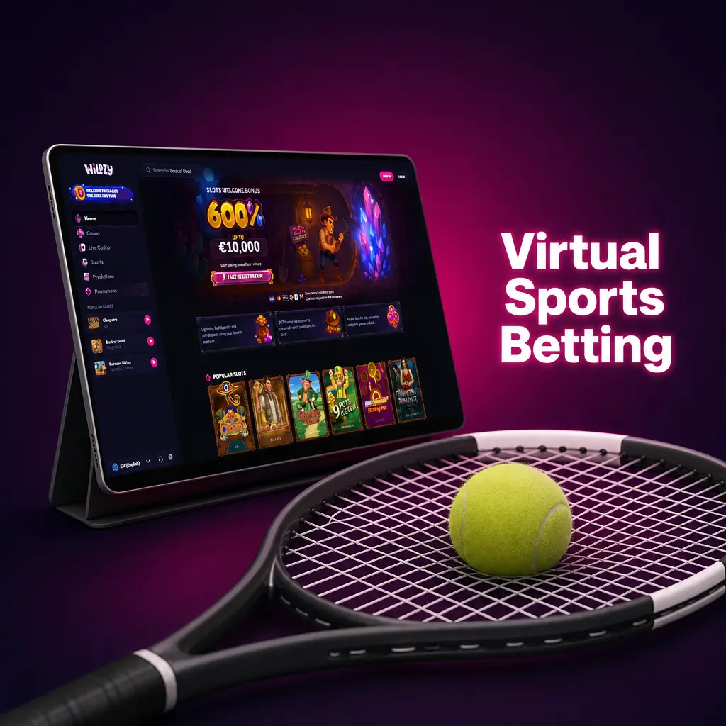 Virtual sports betting on Wildzy featuring football, horse racing, tennis and basketball simulations available 24/7 for UK players